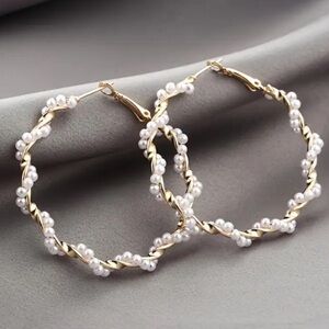 Pearl Swirl Gold Toned Hoop Earrings
